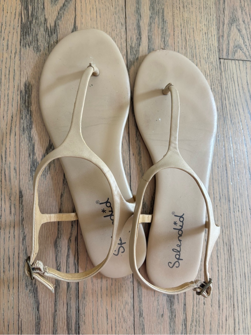 Splendid Beige T-Strap Ankle Buckle Sandals